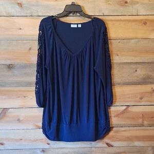 Cato Navy Blouse with Lace Detail